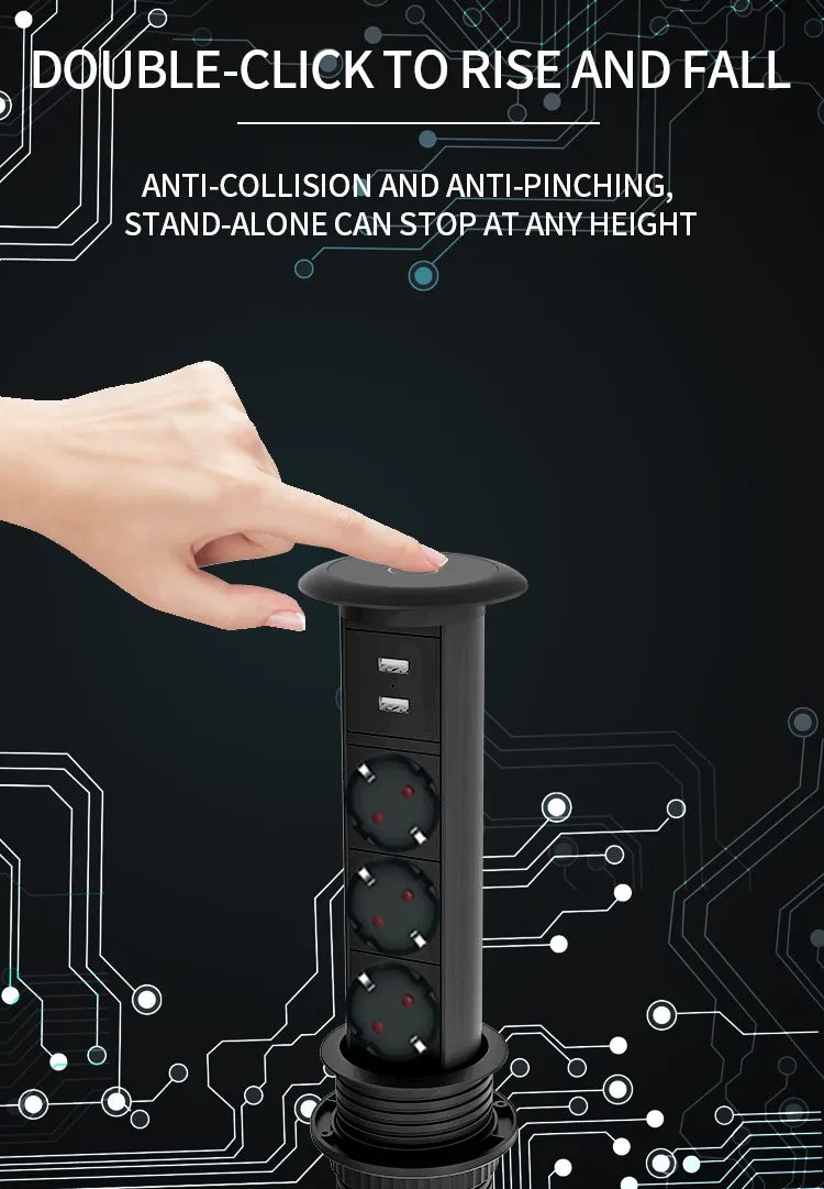 Prelungitor incorporabil blat smart LIFT BOX USB automatic 3P 2m/3×1,5mm